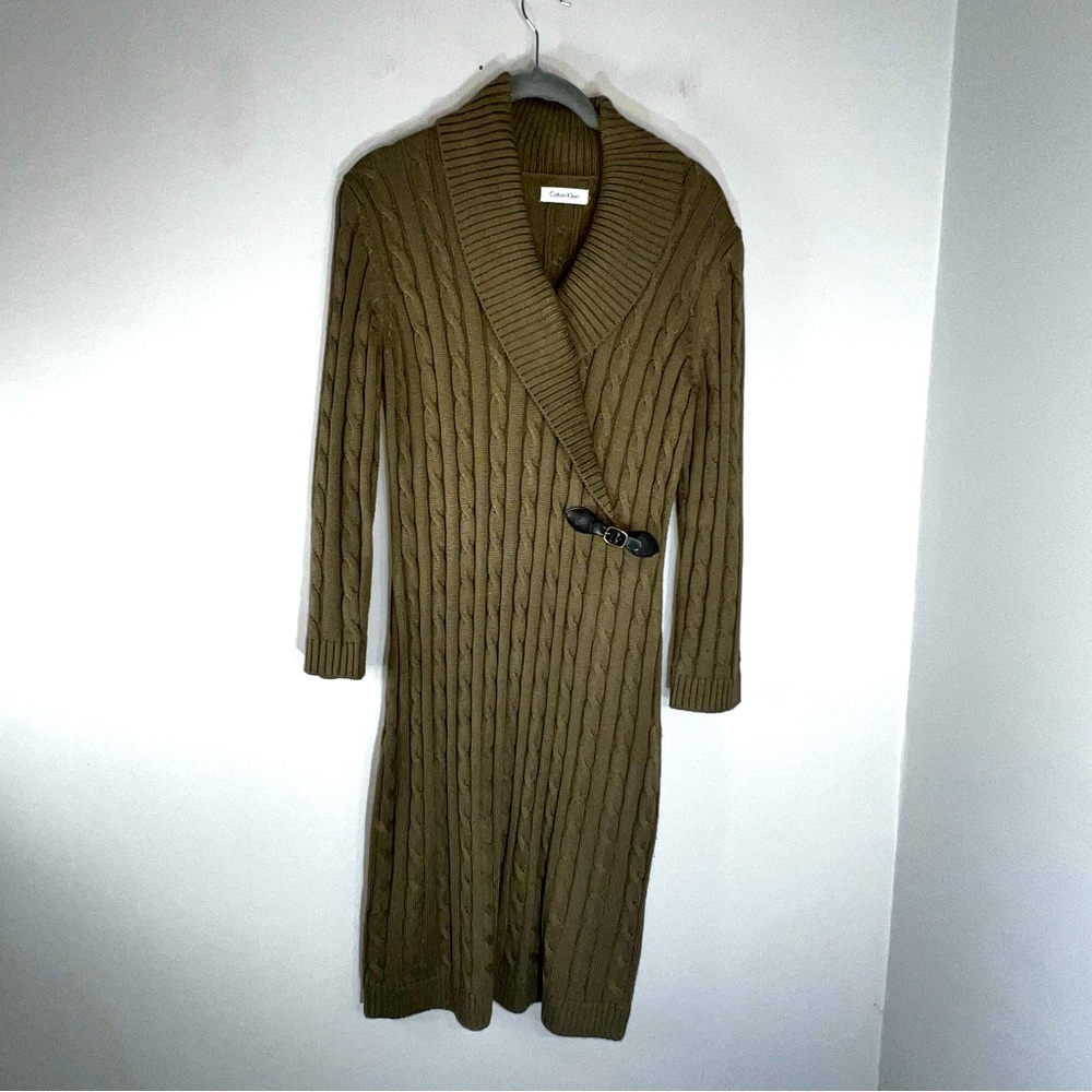Calvin Klein Sweater Dress Women's Size Medium Beige Chunky Knit Long Sleeve